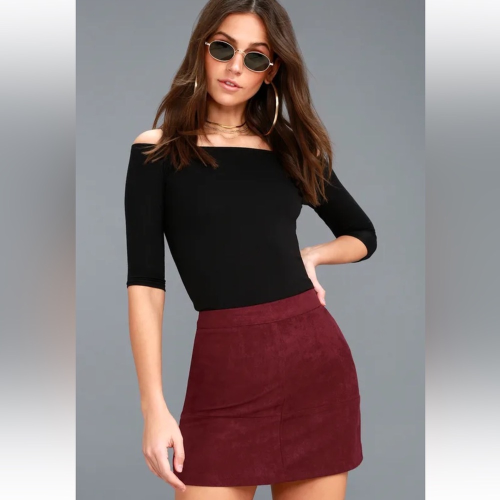 Burgundy Suede Mini Skirt